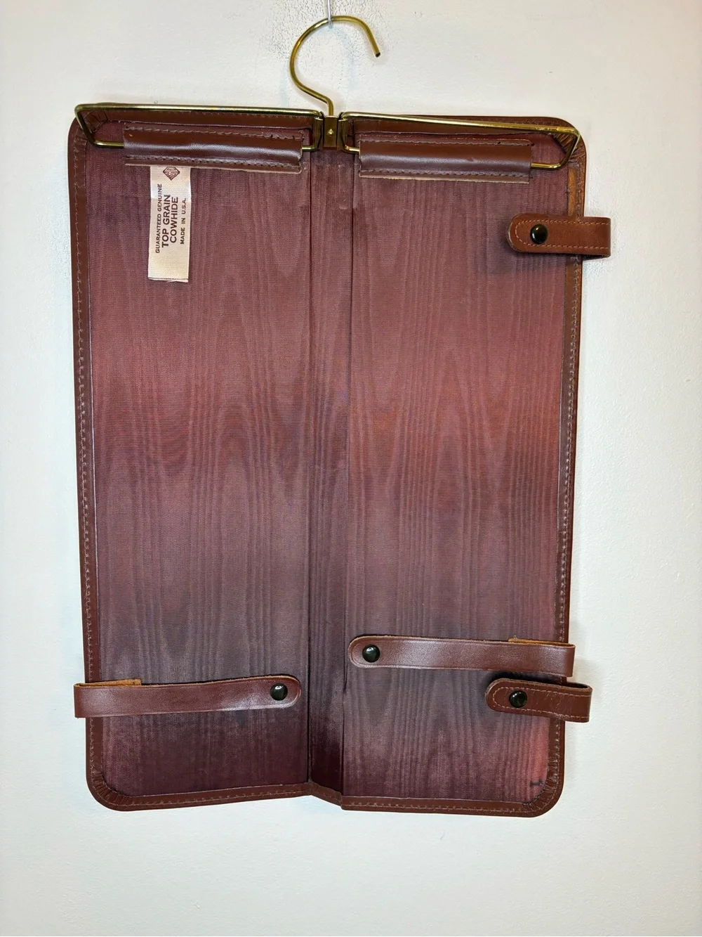 Vintage 1950s Leather Travel Tie Case Necktie Valet Cowhide Made USA